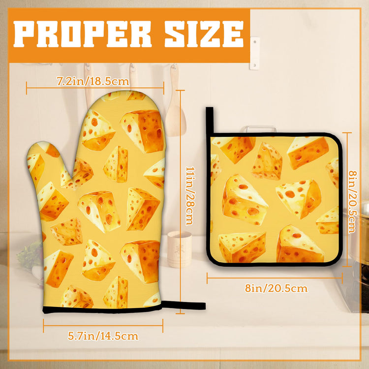 Cute Cheese Oven Mitts and Pot Holders Set (4 Count)