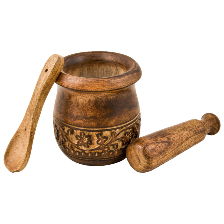 Wooden Carved Mortar and Pestle