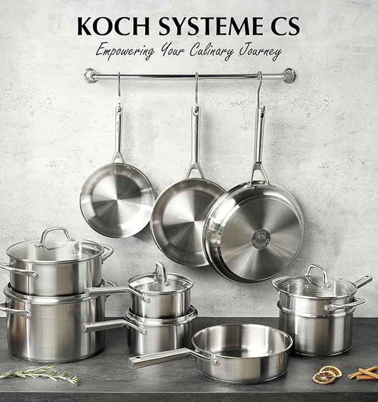 KOCH SYSTEME CS Stainless Steel Cookware Set 17 Piece, Professional 18/10 Stianless Steel Pots and Pans Set, 5-Layer Stainless Base, Oven Safe, Induction Ready, Non-Toxic Kitchen Cookware Set