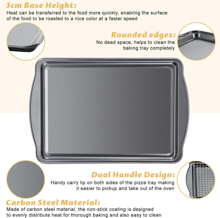 Baking Sheet with Cooling Racks - Carbon Steel Cookie Sheets for Baking [2 Sheets + 2 Racks], Nonstick Baking Pans, Perfect for Baking, Roasting, and More, Size 17 x 11 x 0.5 Inches