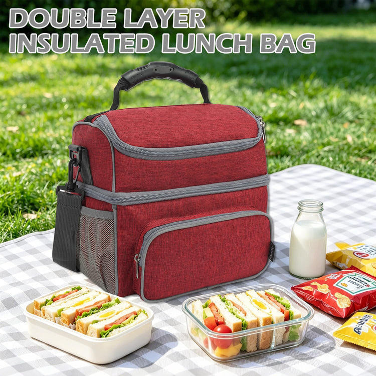 Double Layer Cooler Insulated Lunch Bag Adult Lunch Box Large Tote Bag for Men (2 Count)
