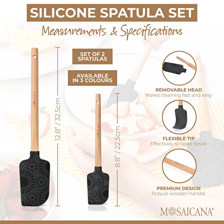Silicone Spatula set of 2 with wooden handle and stunning pattern (2 Count)