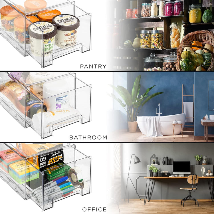 Sorbus Large Clear Storage Drawers (2 Pack) – Stackable Pull-Out Storage Bins with Handles, Slide Out Organizer Drawers for Pantry, Fridge, Kitchen – Stackable Acrylic Storage Bins