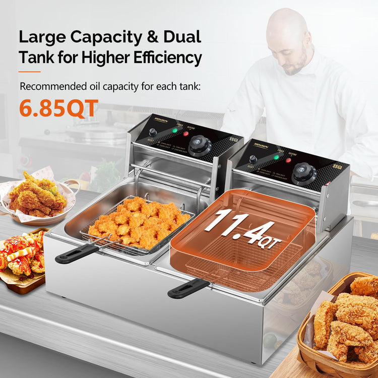 22.8QT Commercial Deep Fryer with Baskets & Lids