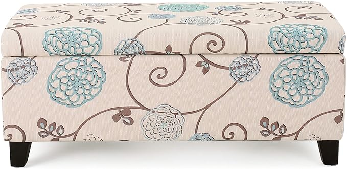 Christopher Knight Home Breanna Fabric Storage Ottoman, White And Blue Floral