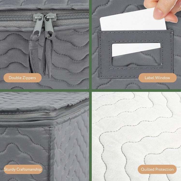 LotFancy Stemware Storage Container - Deluxe Quilted Storage Case with Dividers for 12 - Wine Glasses, Champagne Flutes, Glassware, Drinkware Storage Box Chest, 15.5"x12.5"x 10", Gray