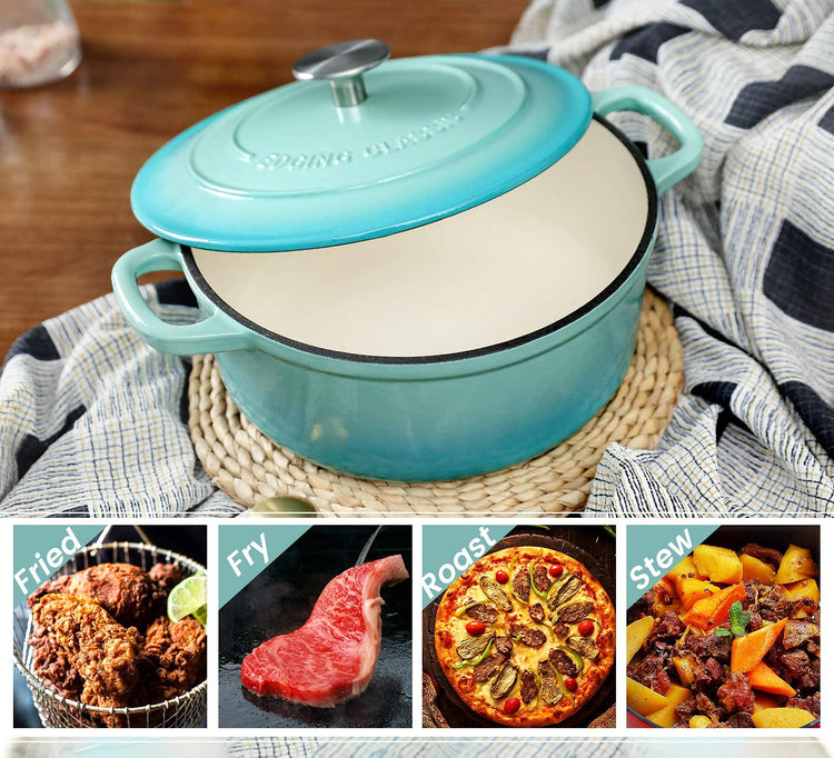 Enameled Cast Iron Covered 5.5 Quart Dutch Oven with Dual Handle for Bread Baking