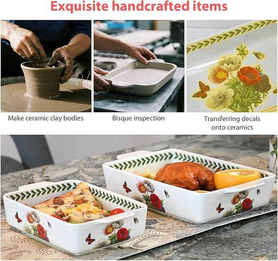 ACMLIFE Ceramic Casserole Dish Set, Ceramic Baking Dish for Oven, Casserole Dish Bakeware Set, Casserole Dishes for Oven, Lasagna Pan, Large Baking Dishes with Handles, Microwave, Dishwasher Safe, Gift Packaging Floral 2 Pcs Set(13"x8"+10.3"x6.3") (Bea...