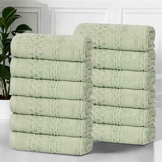 Superior Playa Zero Twist Cotton Medium Weight Small Towels, for Kitchen, Bathroom, Shower, Spa, Plush, Quick Dry, Ultra-Soft Essentials, Waffle Textured, Face Towels Washcloths, Set of 12, Green
