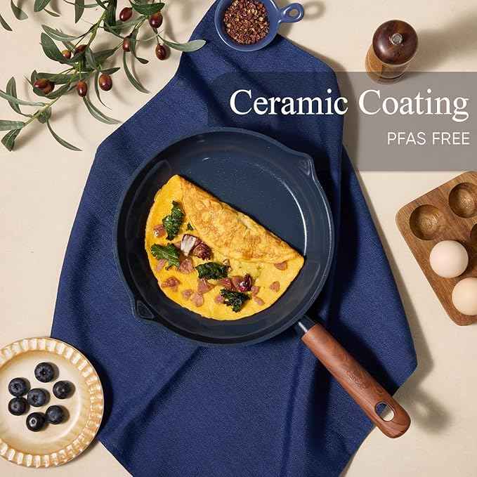 CAROTE 21pcs Cookware Set Nonstick Pots and Pans Set, Ceramic Cookware Set Induction Cookware, Non toxic Healthy Non Stick Kitchen Cooking Set, PFAS PTFE Free, Blue
