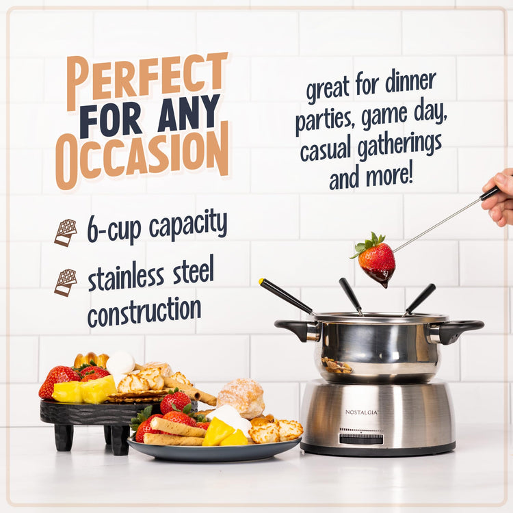 FPS200 6 Cup Stainless Steel Electric Fondue Pot with Temperature Control