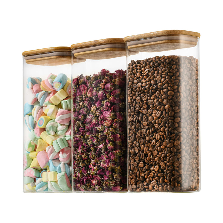 64oz Rectangle Airtight Glass Storage Containers with Bamboo Lids (3 Count)
