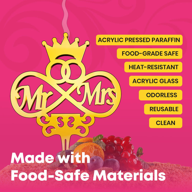 Mr and Mrs Reusable Gold Romantic Cake Candle