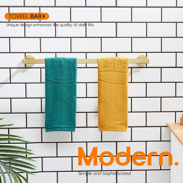 24 Inch Bathroom Towel Bar Bath Towel Rack Kitchen Towel Holder Towel Rails Wall Mounted SUS304 Stainless Steel Brushed Gold AN4001GD-L24