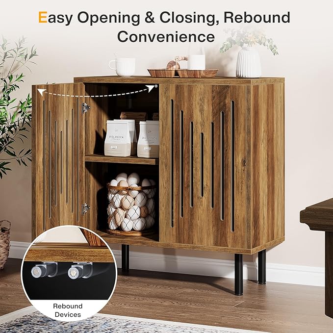 Tribesigns Set of 2 Sideboard Buffet with Storage, 59" Buffet Sideboard Cabinet with Adjustable Shelves, Accent Storage Cabinet for Living Room, Rustic Brown | Set of 2, with Storage