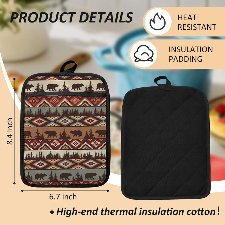 Western Aztec Bear Oven Mitts Set