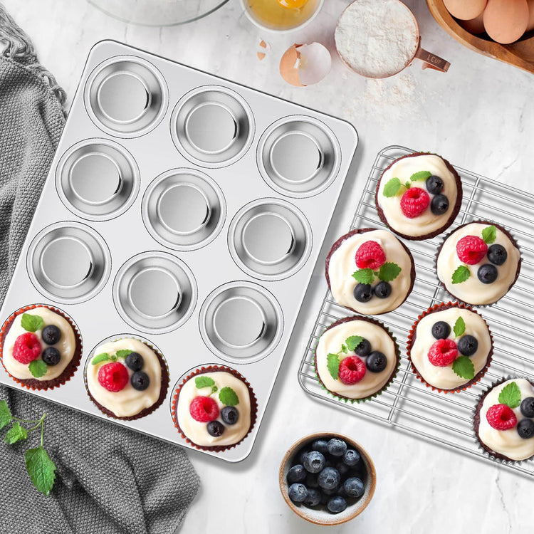 Stainless Steel Muffin Cupcake Pan Set 12 Cups