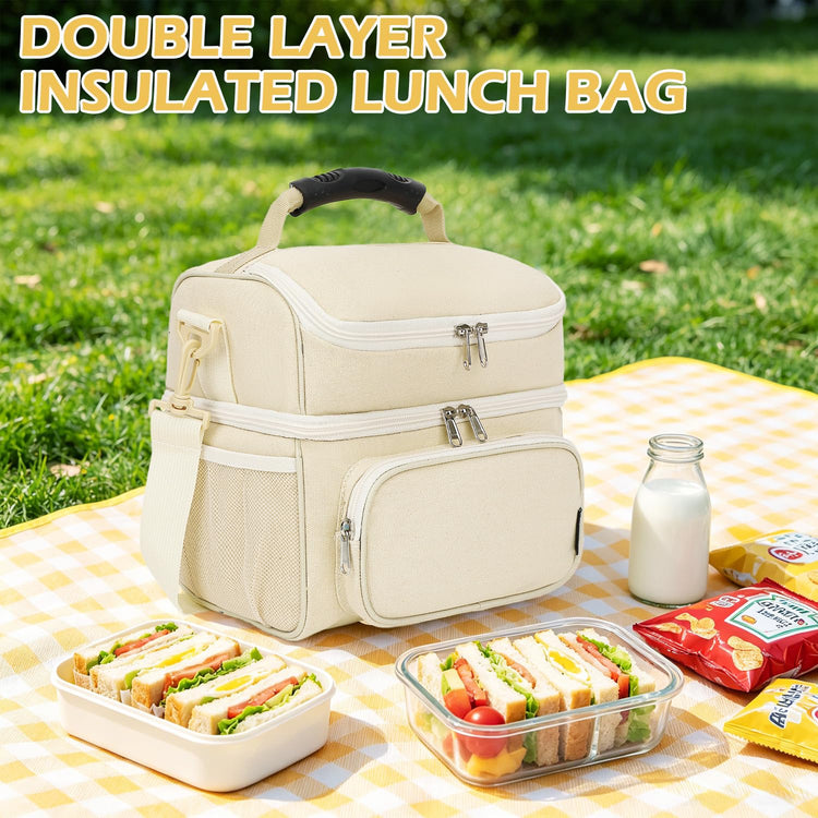 Double Layer Cooler Insulated Lunch Bag Adult Lunch Box Large Tote Bag for Men
