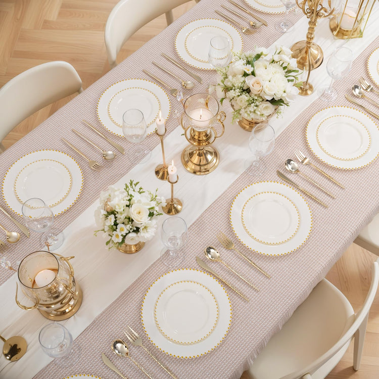 100pcs Ivory Plastic Plates with Gold Beads for Wedding & Party (100 Count)