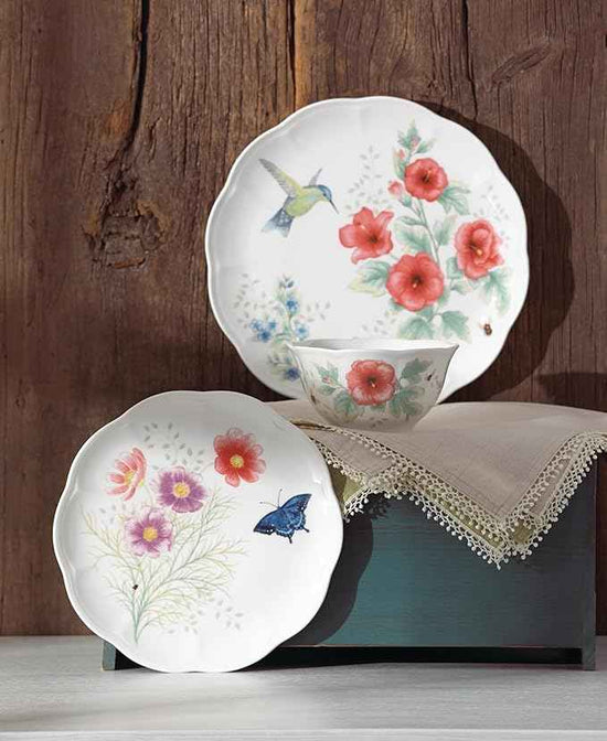 Lenox Dinnerware Set, Butterfly Meadow Flutter 12-Piece Set, Service For 4, Elegant White Porcelain, Dishwasher Safe, Chip Resistant, Plates And Bowls Sets, Home and Kitchen (Assorted, 12 Pieces)