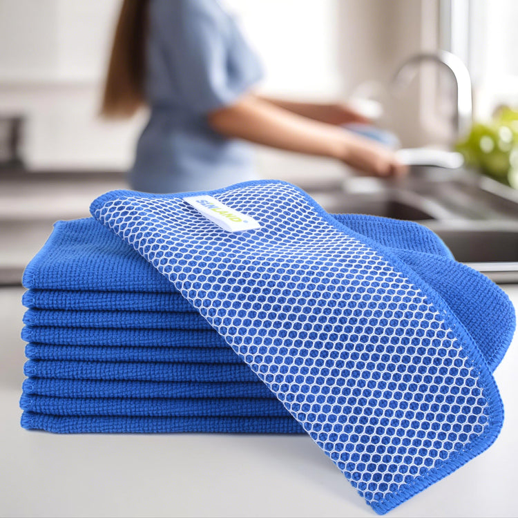 Absorbent Microfiber Dish Cloths for Washing Dishes Best Kitchen Cloths Cleaning Cloths with Poly Scour Side 7.87Inchx7.87Inch 10 Pack Dark Blue (10 Count)
