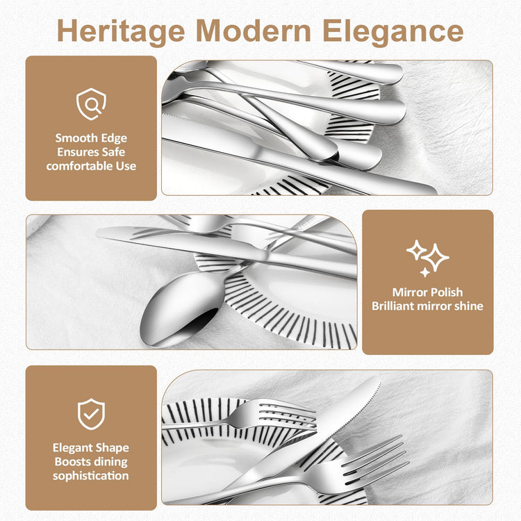 Silverware Set 50 Piece Stainless Steel Flatware Set Silverware Utensils for 10 People Includes Forks Knives Spoons & Salad Forks Dishwasher Safe for Home Restaurant or Outdoor Use (50 Count)