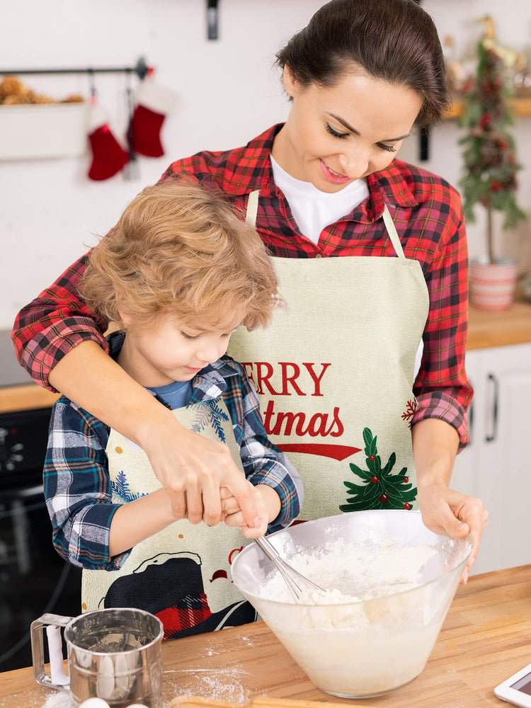 4 Pcs Christmas Aprons Adjustable Kitchen Cooking Aprons Xmas Buffalo Plaid Merry Christmas BBQ Bib for Adults (4 Count)
