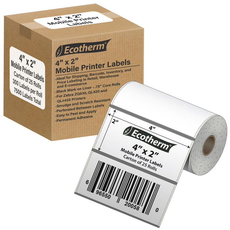 4" x 2" Mobile Printer Labels (7500 Count)