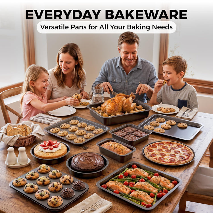 Non-Stick 10-Piece Bakeware Set – Carbon Steel with Even Heat Distribution, Oven Safe to 446°F, BPA-Free, Dishwasher Safe, Stackable Baking Tools for Easy Storage and Everyday Cooking - Gray