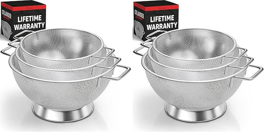 PriorityChef Premium Stainless Steel Colander for Kitchen, Durable Rice and Pasta Strainer with Handle, Rust-Resistant & Dishwasher Safe, 3/4/5 Qt (Pack of 2)