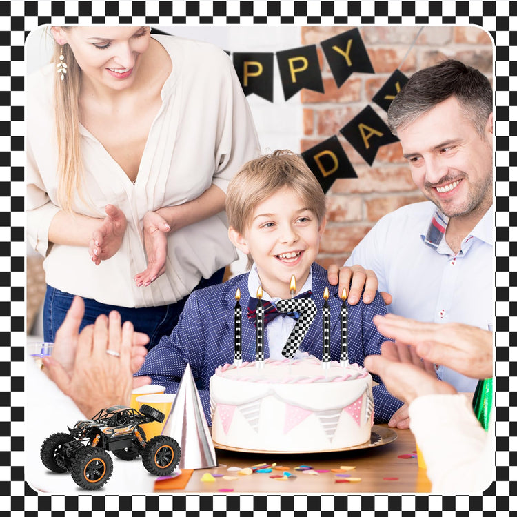 13 Pcs Racing Cars Themed Birthday Candles Black and White Race Number 7 Checkered Candle Cake Topper for Racing Car Party Decoration Supplies (13 Count)