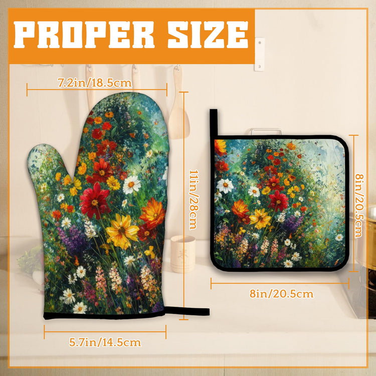 Vintage Flower Fields Oven Mitts and Pot Holders (4 Count)