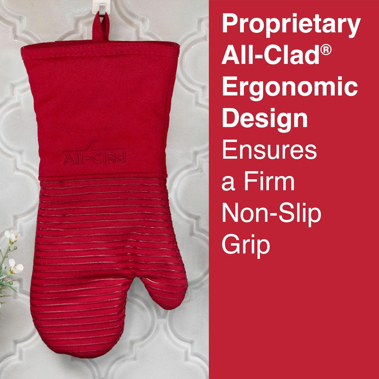 All Clad Silicone Oven Mitt: Heat Resistant up to 500 Degrees - 100% Cotton & Silicone, 14"x7" Oven Mitt for Kitchen and Barbeque, 1-Pack, Chili