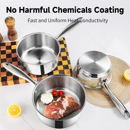 1Qt & 2Qt Stainless Steel Sauce Pan Set with Lid (2 Count)