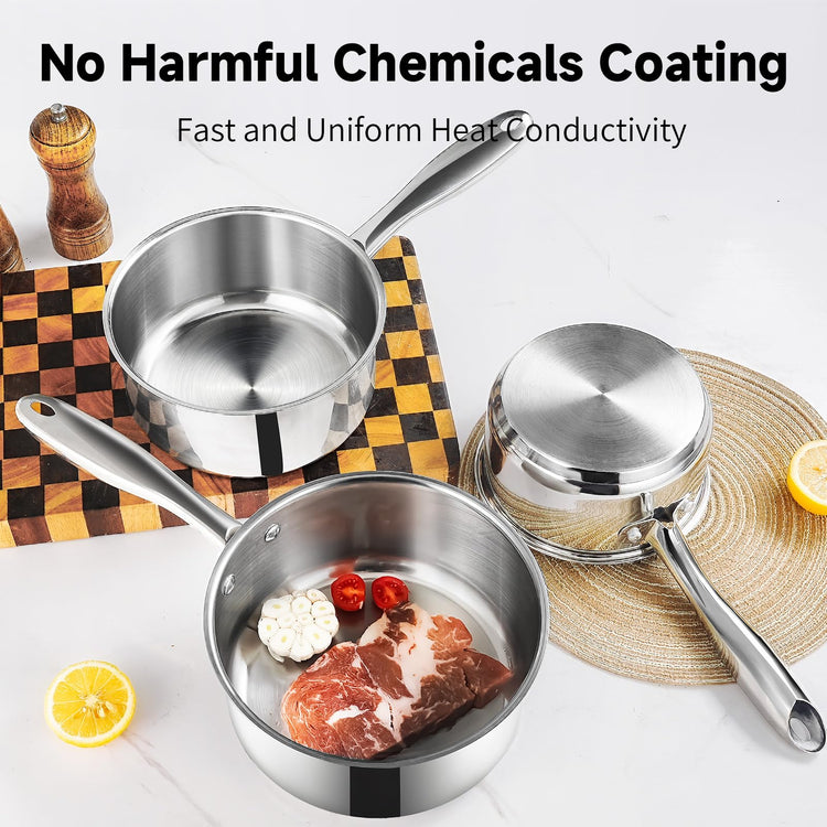 1Qt & 2Qt Stainless Steel Sauce Pan Set with Lid (2 Count)