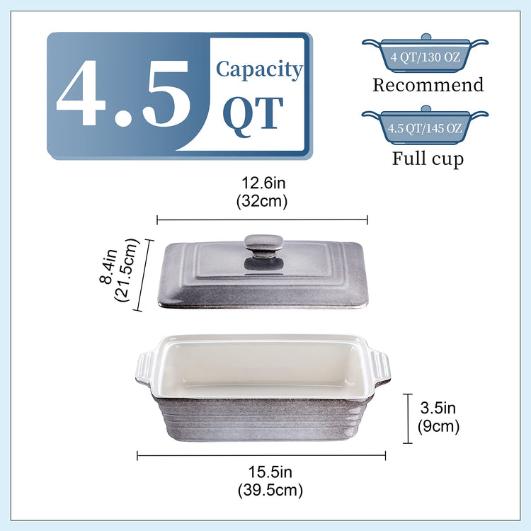 4.5 Quart Ceramic Casserole Dish with Lid