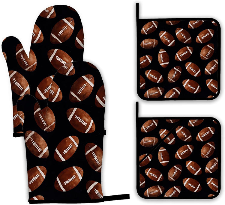 American Football Oven Mitts and Pot Holders,Heat Resistant Oven Mitts Gloves and Pot Holder for Home Kitchen Decorations Cooking Baking BBQ Gifts,Set of 4