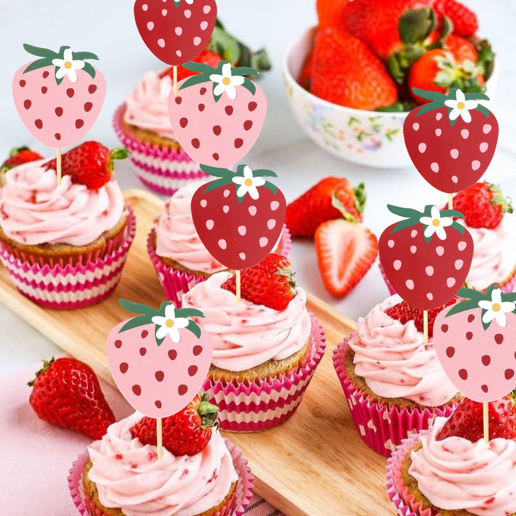 Strawberry Birthday Cupcake Toppers