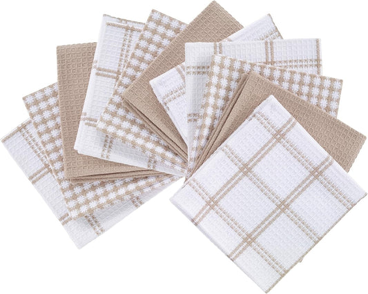 T-fal Premium Waffle Dish Cloths: Highly Absorbent, Super Soft Long Lasting - 100% Cotton, 12"x13" Towel for Cleaning & Drying, (12-Pack), Sand - Nestoria