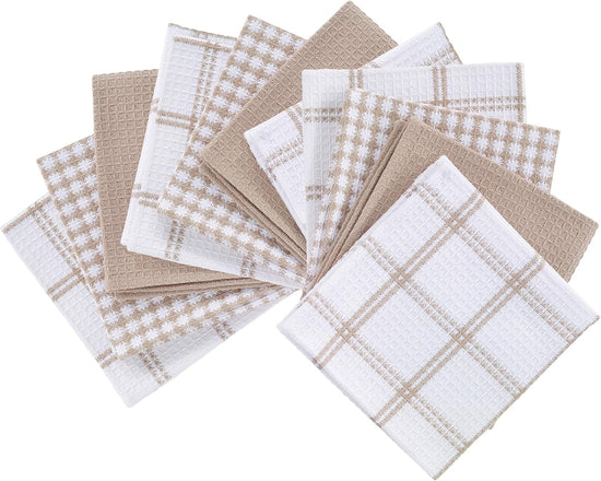 T-fal Premium Waffle Dish Cloths: Highly Absorbent, Super Soft Long Lasting - 100% Cotton, 12"x13" Towel for Cleaning & Drying, (12-Pack), Sand - Nestoria