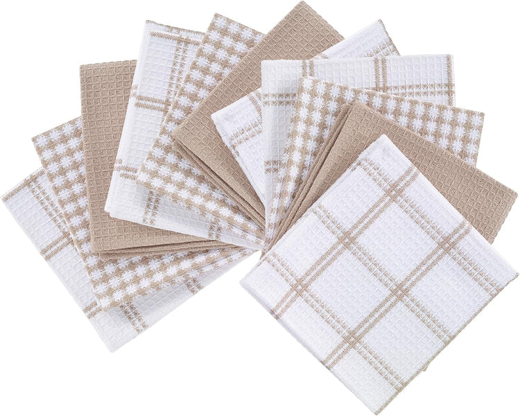 T-fal Premium Waffle Dish Cloths: Highly Absorbent, Super Soft Long Lasting - 100% Cotton, 12"x13" Towel for Cleaning & Drying, (12-Pack), Sand - Nestoria