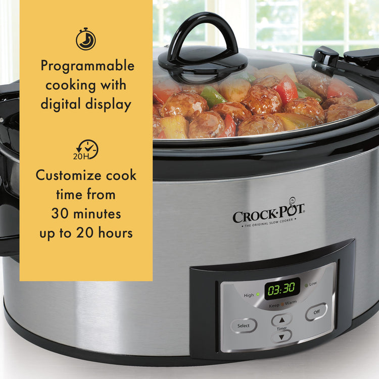 6 Quart Cook & Carry Programmable Slow Cooker with Digital Timer Stainless Steel