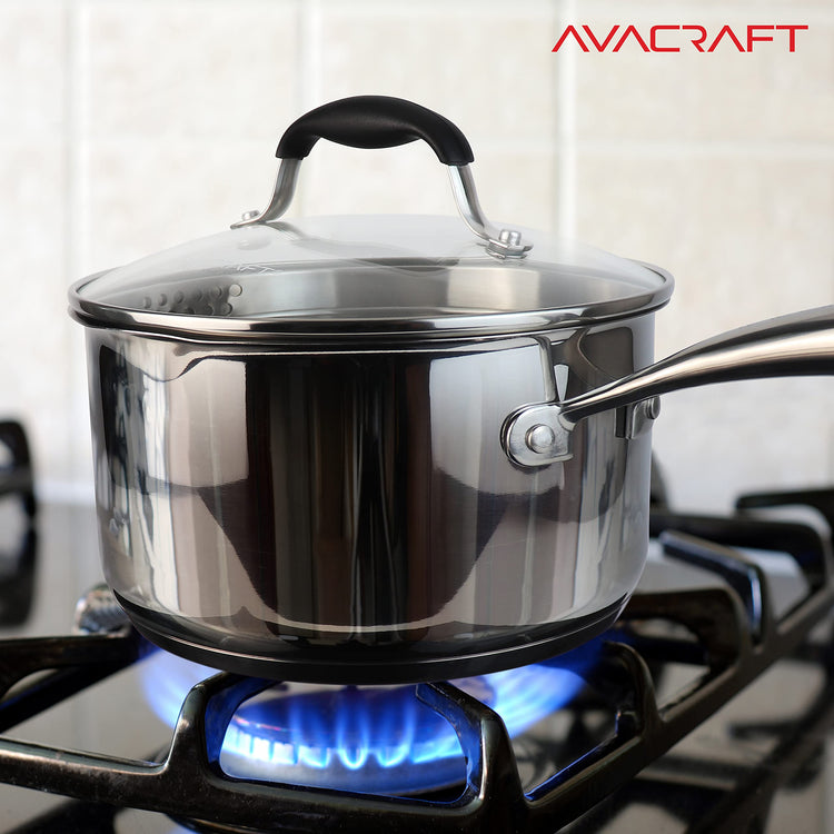 3.5 Quart Stainless Steel Saucepan with Glass Strainer Lid