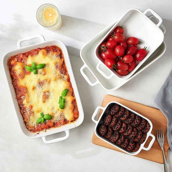 ONEMORE Casserole Dishes for Oven,9.5"x15.4" Baking Dishes Set of 4,Ceramic Bakeware Sets with Handles for Cooking, Baking,Serving, Wedding and Gifting, Baking Pan White , Microwave & Dishwasher Safe(7.5"/11.2"/13.4"/15.4")