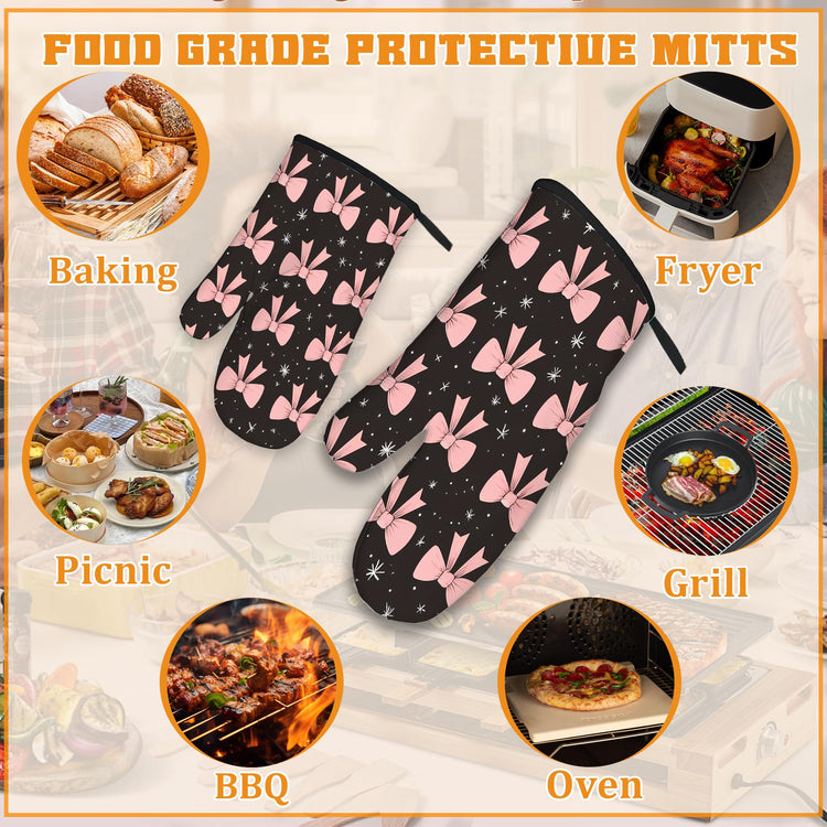 Cute Pink Bow Oven Mitts and Pot Holders (4 Count)