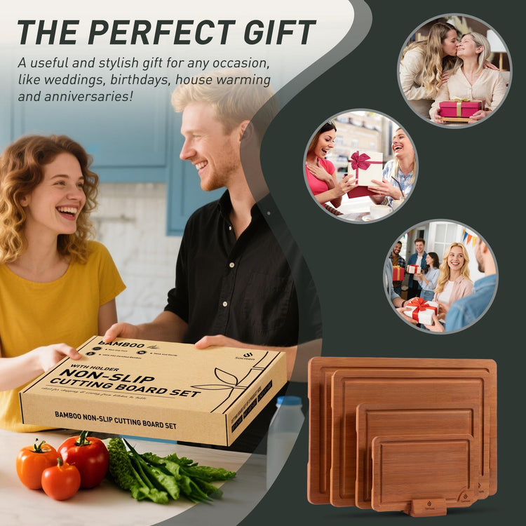 Bamboo Cutting Board Set Non Slip Feet with Holder Over Sink Father Day Dad Parents Papa Stepdad Pappy Poppy Pawpaw Who Want Nothing Everything Future Groom Bride Christmas Happy Birthday Gifts Ideal (4 Count)