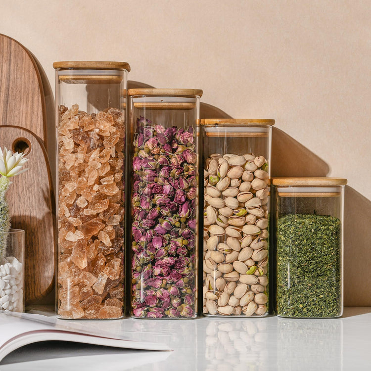 71oz Rectangle Airtight Glass Storage Containers with Bamboo Lids (4 Count)