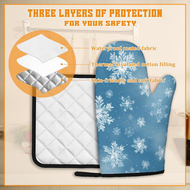 Snowflakes Oven Mitts and Pot Holders (4 Count)