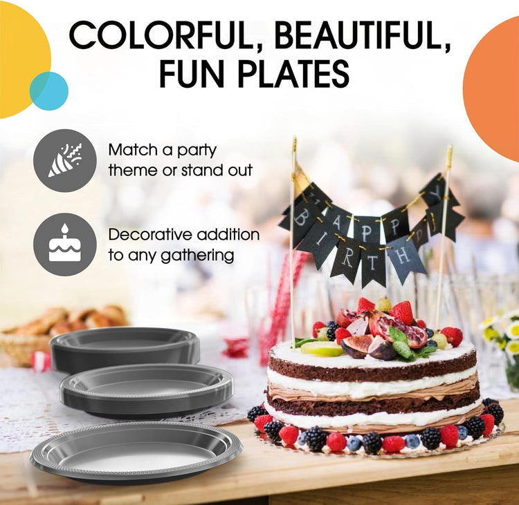 Exquisite Party Solids Silver Plastic Plates For Party 7" Silver Disposable Plates Heavy Duty Supplies 100 Pcs Plastic Dinnerware Sets Heavy Duty 350 GSM Disposable Dinnerware Set