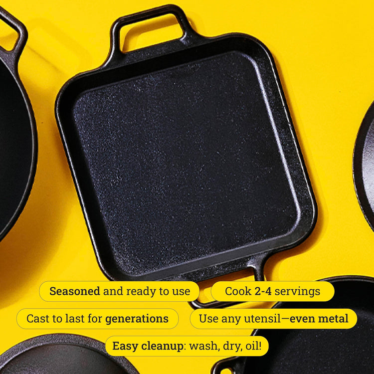 BOLD Pre Seasoned Cast Iron Square Griddle